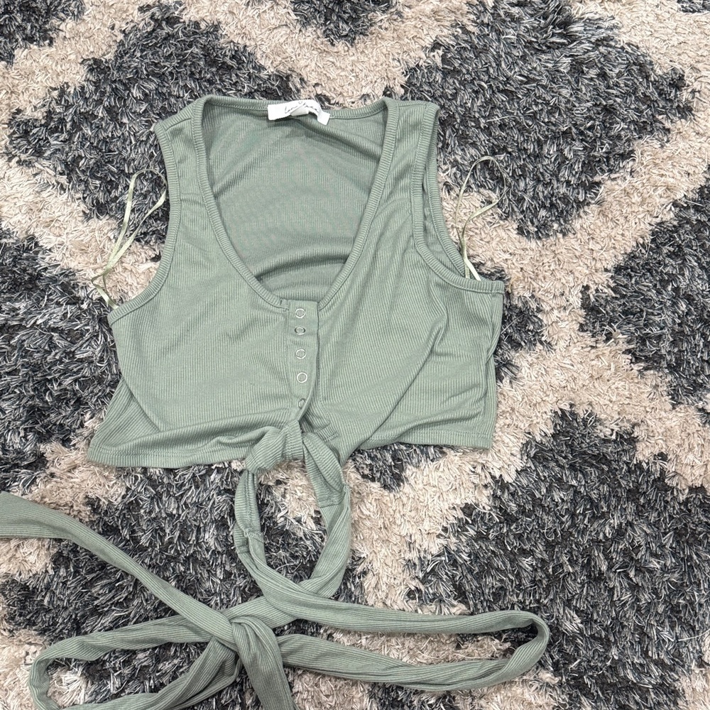 Sage Green Tie-Front Crop Top